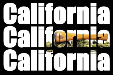 Kaliforniya metni, siyah arka planda marihuana.   