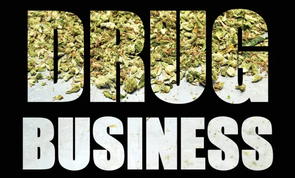 Drug Business Inscription Marijuana Black Background — Stock Photo, Image