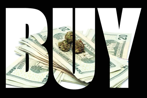 Koupit Slovo Marihuana Černém Pozadí — Stock fotografie