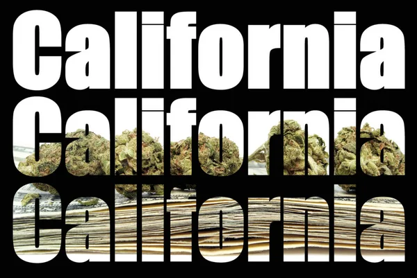 Tekst Kalifornii Marihuana Czarnym Tle — Zdjęcie stockowe