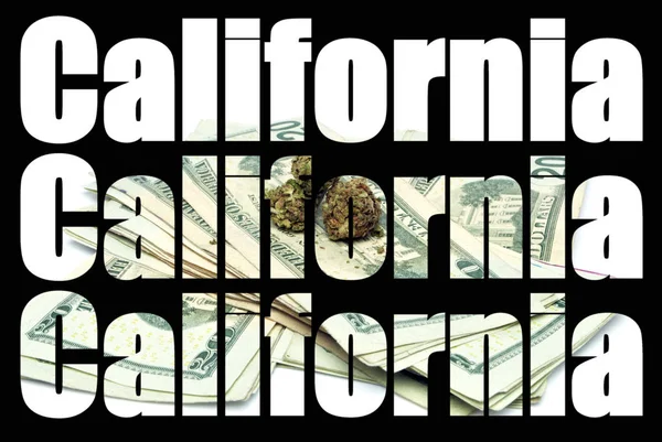 Texto Califórnia Maconha Fundo Preto — Fotografia de Stock