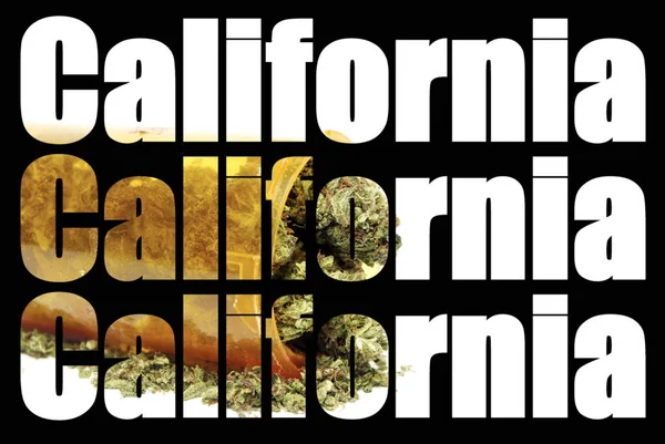 Californie Texte Marijuana Sur Fond Noir — Photo