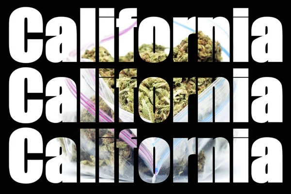 Kalifornie Text Marihuana Černém Pozadí — Stock fotografie
