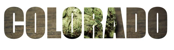 Colorado Inscriptie Met Marihuana Binnen Witte Achtergrond — Stockfoto