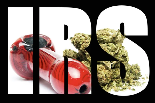 Irs Inscriptie Met Marihuana Binnen Zwarte Achtergrond — Stockfoto