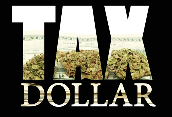 Texto Dólares Impuestos Marihuana Sobre Fondo Negro —  Fotos de Stock