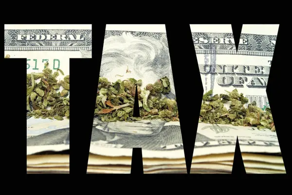 Tax Word Marijuana Black Background — Stock Photo, Image