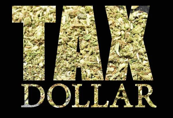 Steuer Dollar Text Marihuana Auf Schwarzem Hintergrund — Stockfoto