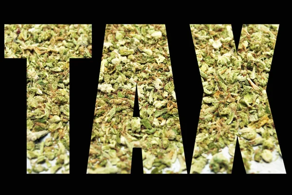 Daňové Slovo Marihuana Černém Pozadí — Stock fotografie