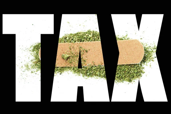 Tax Lettering Black Background Marijuana — Stock Photo, Image