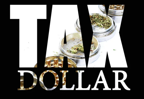 Texte Dollars Impôts Marijuana Sur Fond Noir — Photo