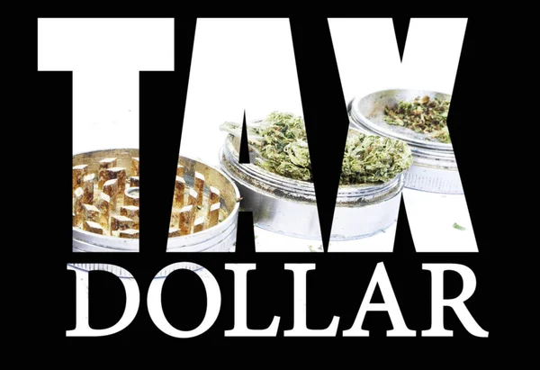 Texto Dólares Impuestos Marihuana Sobre Fondo Negro — Foto de Stock