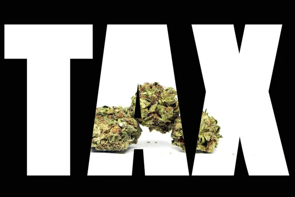 Lettrage Tax Sur Fond Noir Avec Marijuana — Photo