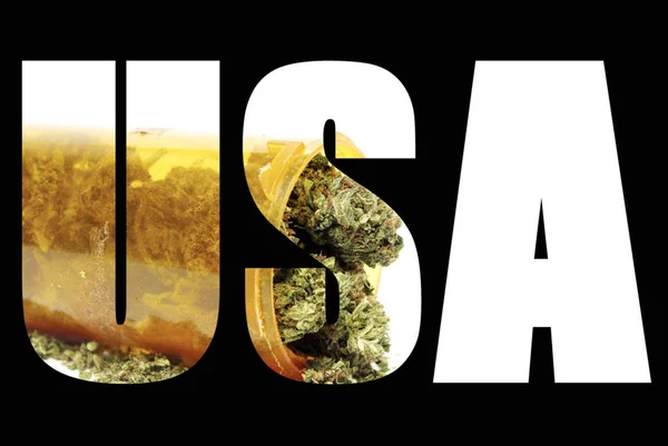 Usa Lettering Black Background Marijuana — Stock Photo, Image