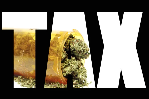 Letras Tax Sobre Fondo Negro Con Marihuana —  Fotos de Stock