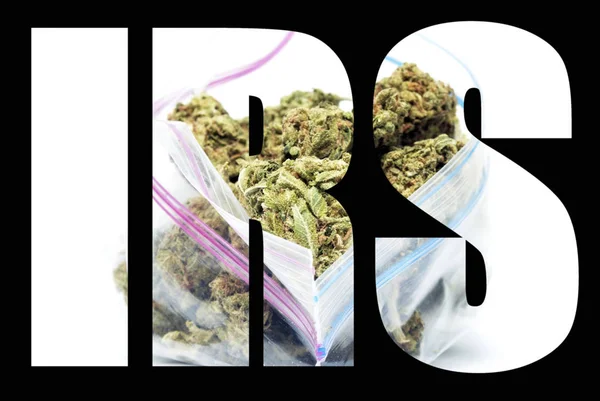 Irs Belettering Zwarte Achtergrond Met Marihuana — Stockfoto