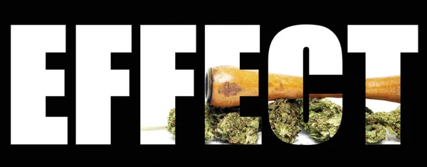 Effekt Schriftzug Auf Schwarzem Hintergrund Mit Marihuana — Stockfoto