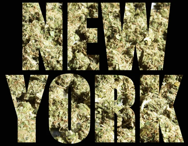 New York Lettering Sullo Sfondo Con Marijuana — Foto Stock