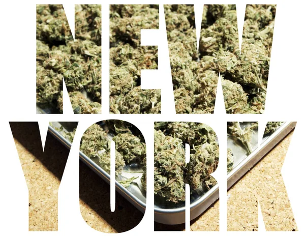 Nueva York Letras Sobre Fondo Con Marihuana —  Fotos de Stock
