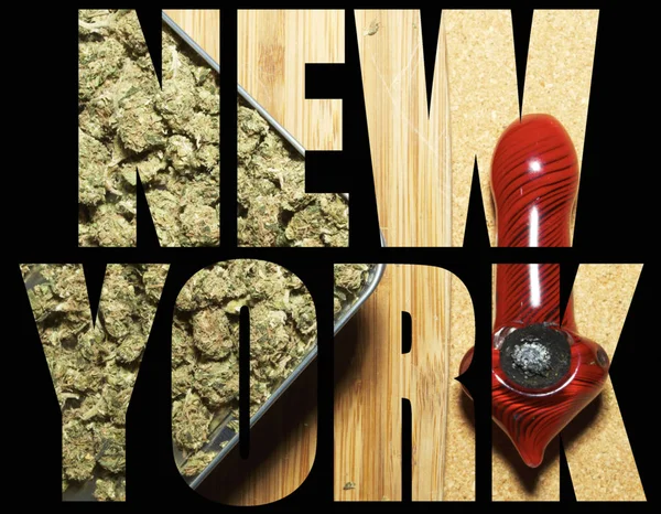 Nueva York Letras Sobre Fondo Con Marihuana —  Fotos de Stock