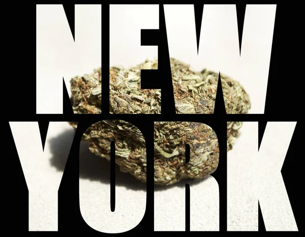 Nova York Lettering Segundo Plano Com Maconha — Fotografia de Stock