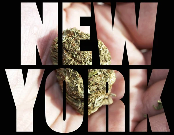 New York Belettering Achtergrond Met Marihuana — Stockfoto