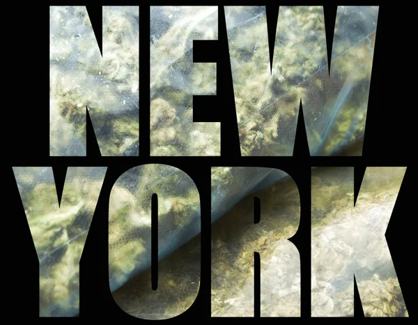 New York Belettering Achtergrond Met Marihuana — Stockfoto