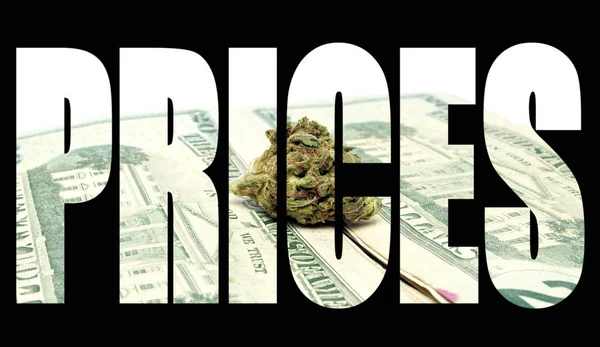 Prices Lettering Black Background Marijuana — Stock Photo, Image