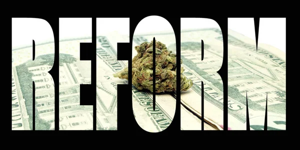 Reform Lettering Black Background Marijuana — Stock Photo, Image