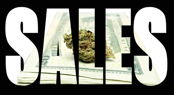 Sales Lettering Black Background Marijuana — Stock Photo, Image