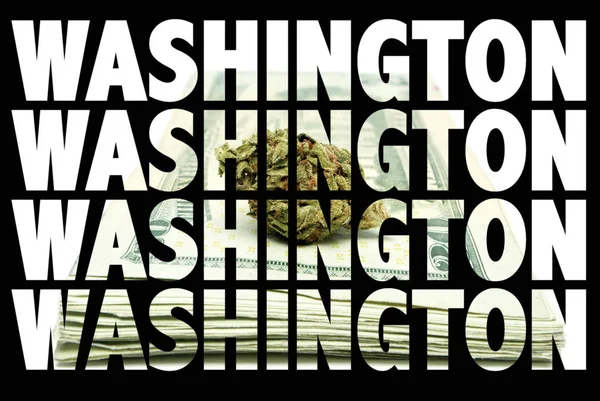 Inscripciones Washington Con Marihuana Interior Sobre Fondo Negro — Foto de Stock