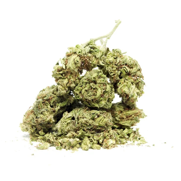 Composizione Concettuale Della Produzione Marijuana Natura Morta Isolata Sfondo Bianco — Foto Stock