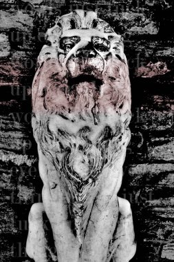 Pis arka planda aslan heykeli