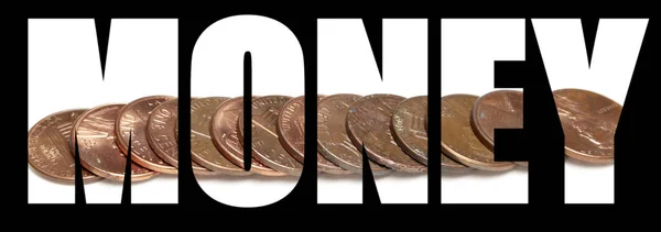 Geld Wort Münzen Auf Schwarzem Hintergrund — Stockfoto