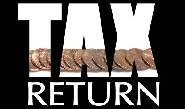 Tax Return Inscription Coins Black Background — Stock Photo, Image