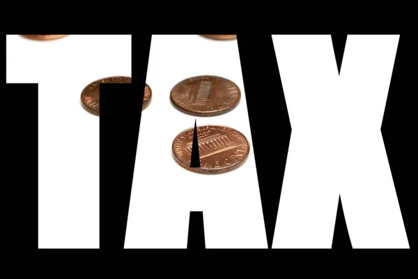 Steuerwort Münzen Auf Schwarzem Hintergrund — Stockfoto
