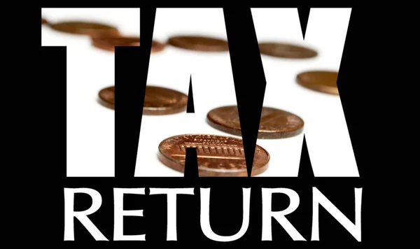 Tax Return Inscription Coins Black Background — Stock Photo, Image