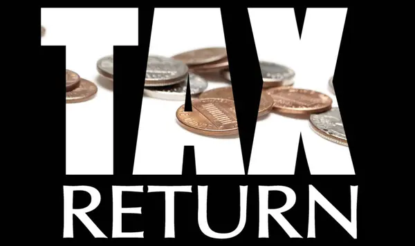 Tax Return Inscription Coins Black Background — Stock Photo, Image