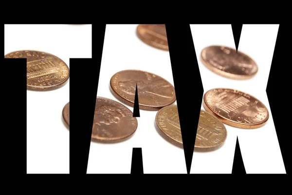 Податкове Слово Монети Чорному Тлі — стокове фото
