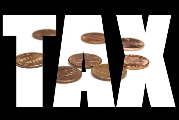 Налоговые Слова Монеты Черном Фоне — стоковое фото
