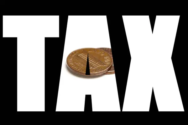 Налоговые Слова Монеты Черном Фоне — стоковое фото