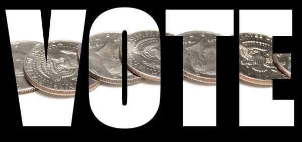 Szavazz Felirat Pénz Belsejében Fekete Háttér — Stock Fotó