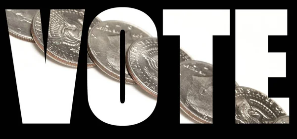 黒の背景にお金で碑文を投票 — ストック写真
