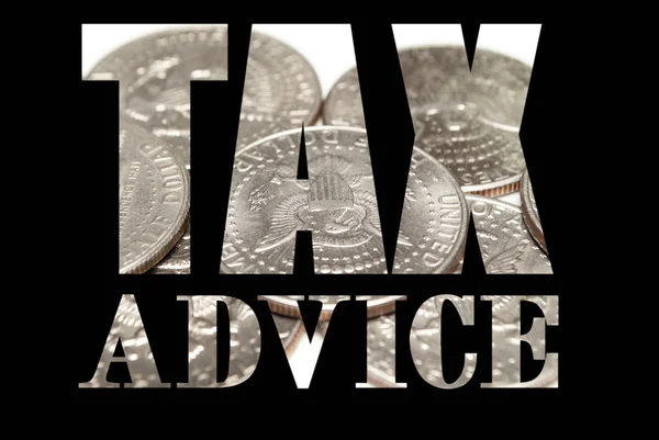 Tax advice lettering on black background with money