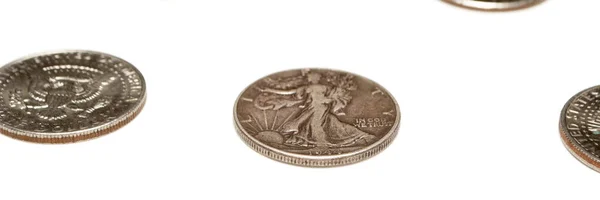 Κέρματα Χρήματος Που Απομονώνονται Λευκό Φόντο — Φωτογραφία Αρχείου