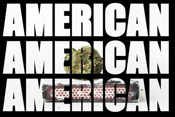 Inscripciones Americanas Con Marihuana Interior Sobre Fondo Negro — Foto de Stock