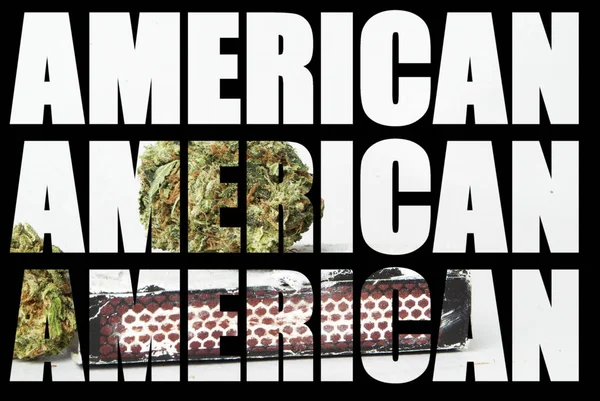 Inscripciones Americanas Con Marihuana Interior Sobre Fondo Negro — Foto de Stock