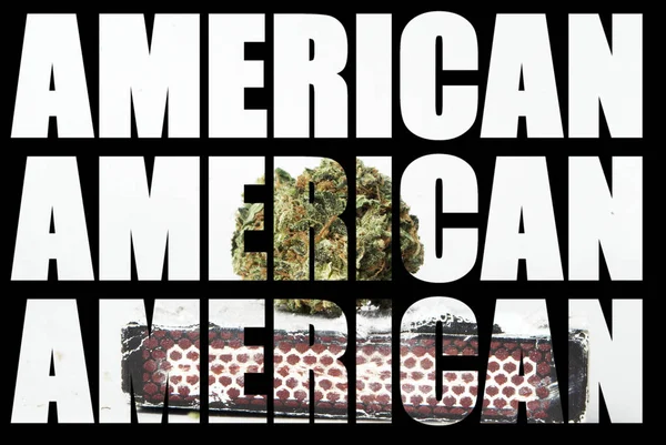 Inscrições Americanas Com Maconha Interior Fundo Preto — Fotografia de Stock