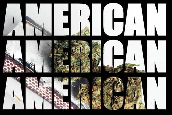 美国铭文与大麻内在黑色背景 — 图库照片