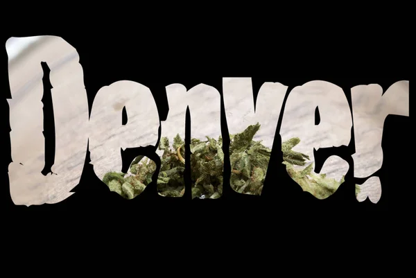 丹佛字母在黑色背景与大麻 — 图库照片